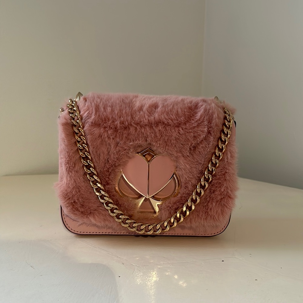 2019 Kate Spade Kate Nicola Fur Twist Lock Chain Shoulder Bag Pink NEW